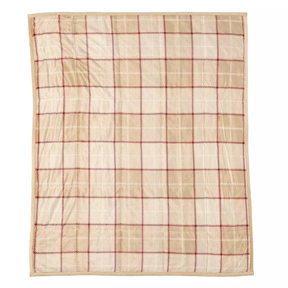Cuddl Duds Red Khaki Plaid Cozy Soft Plush to Faux Fur Throw 60"x50" - Picture 2 of 4